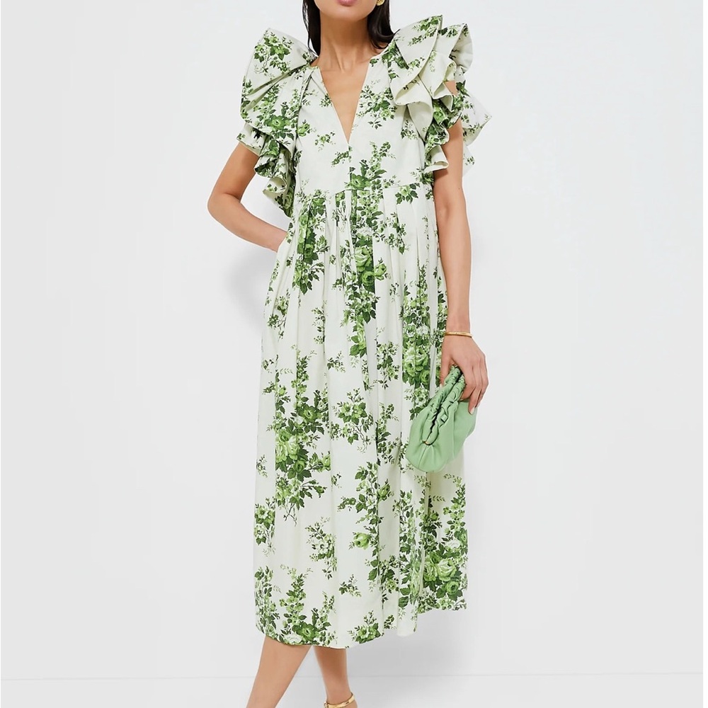 Tuckernuck Green and White Floral Midi Dress NTW XS